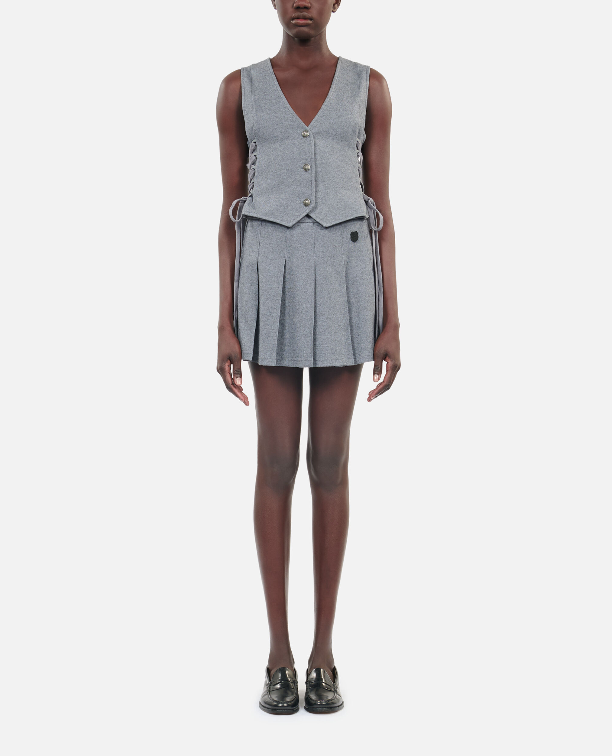 Gilet en laine avec laçage gris, GREY MELANGE, hi-res image number null