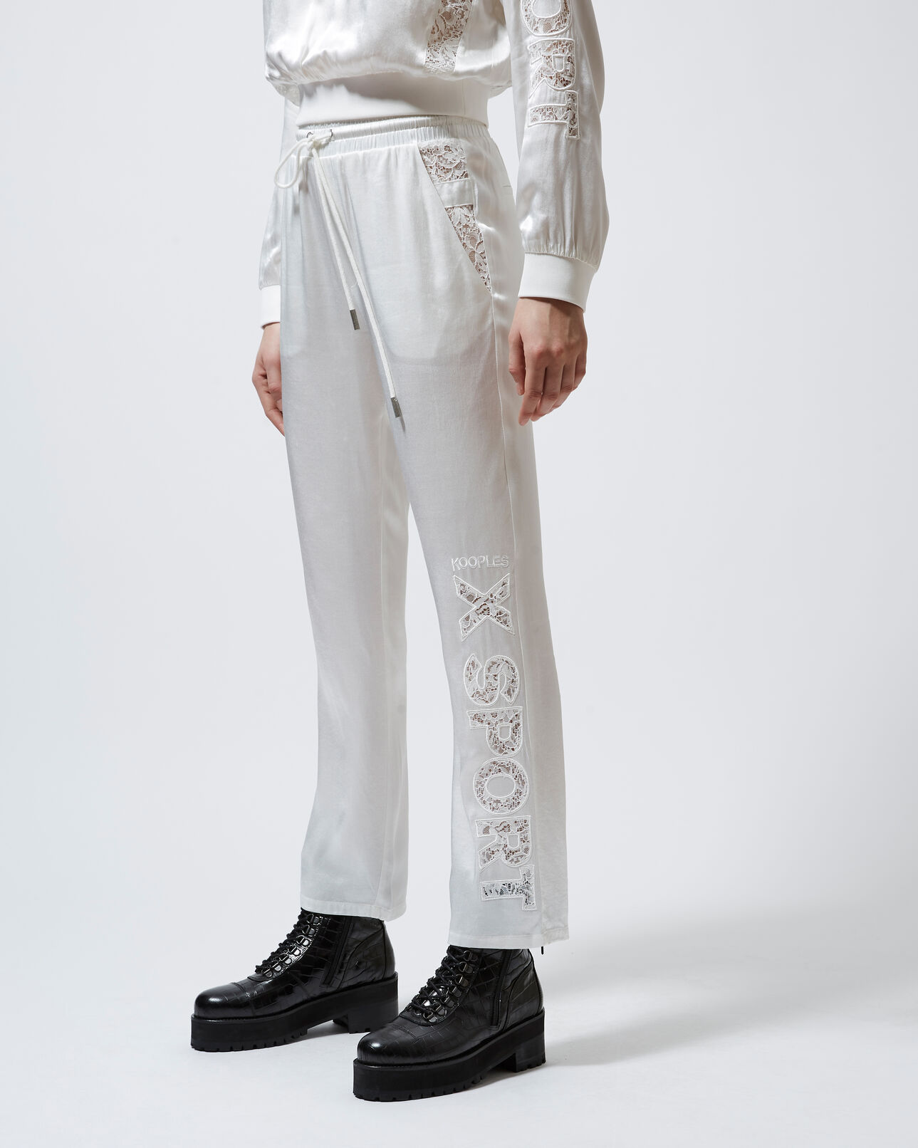 The Kooples WOMEN ECRU flowing white trousers with lace finish