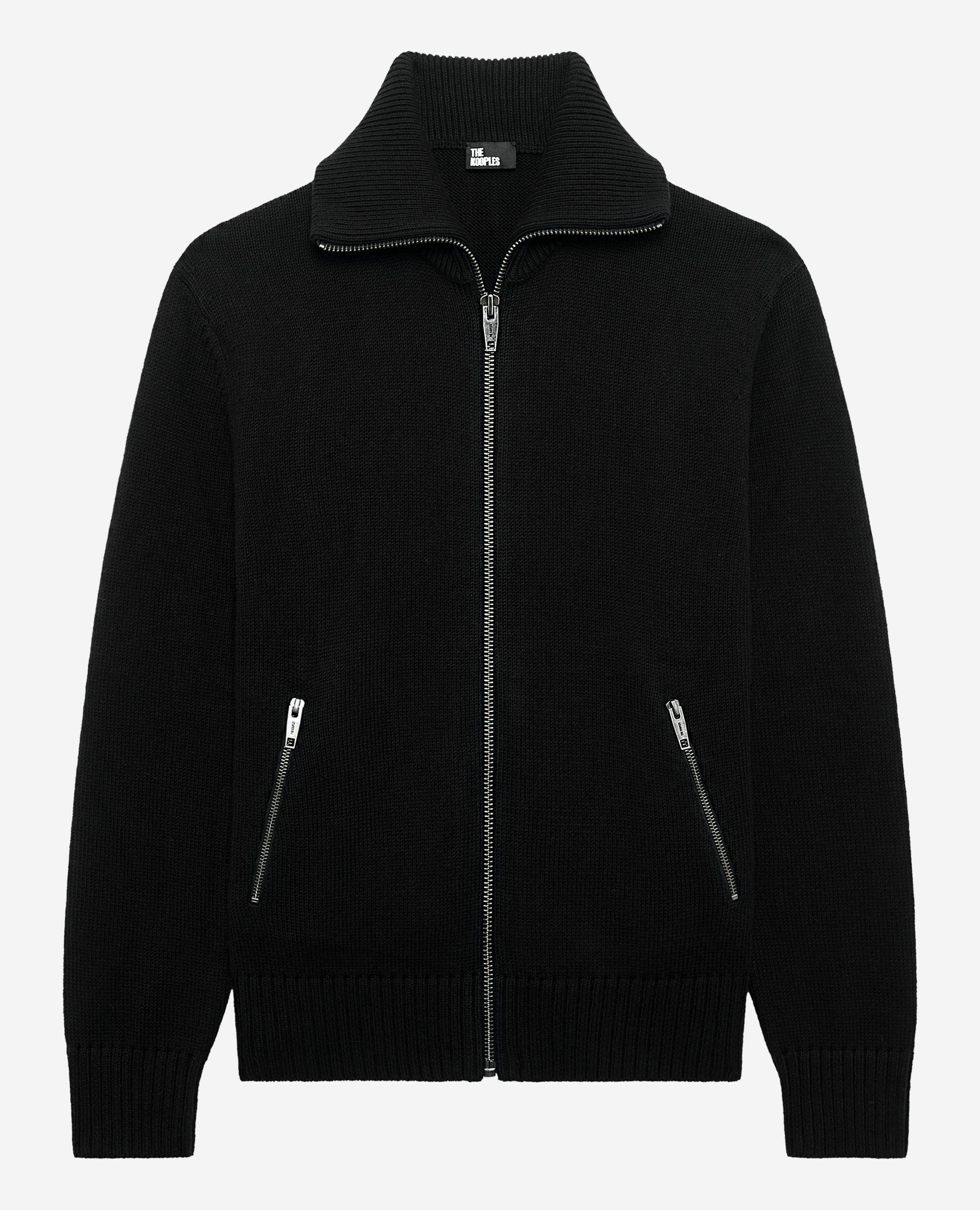 Black zip-up cardigan, BLACK, hi-res image number null