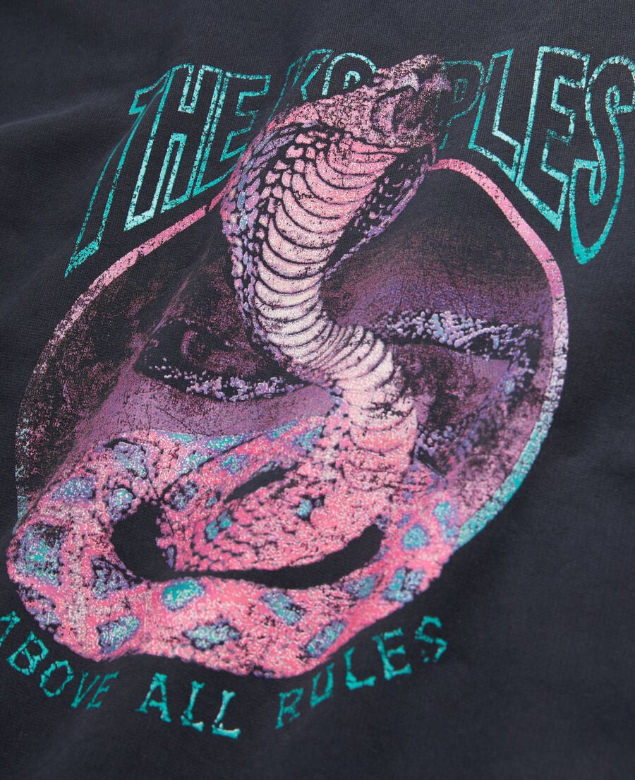 The Kooples WOMEN BLACK WASHED women's black sweatshirt with cobra serigraphy
