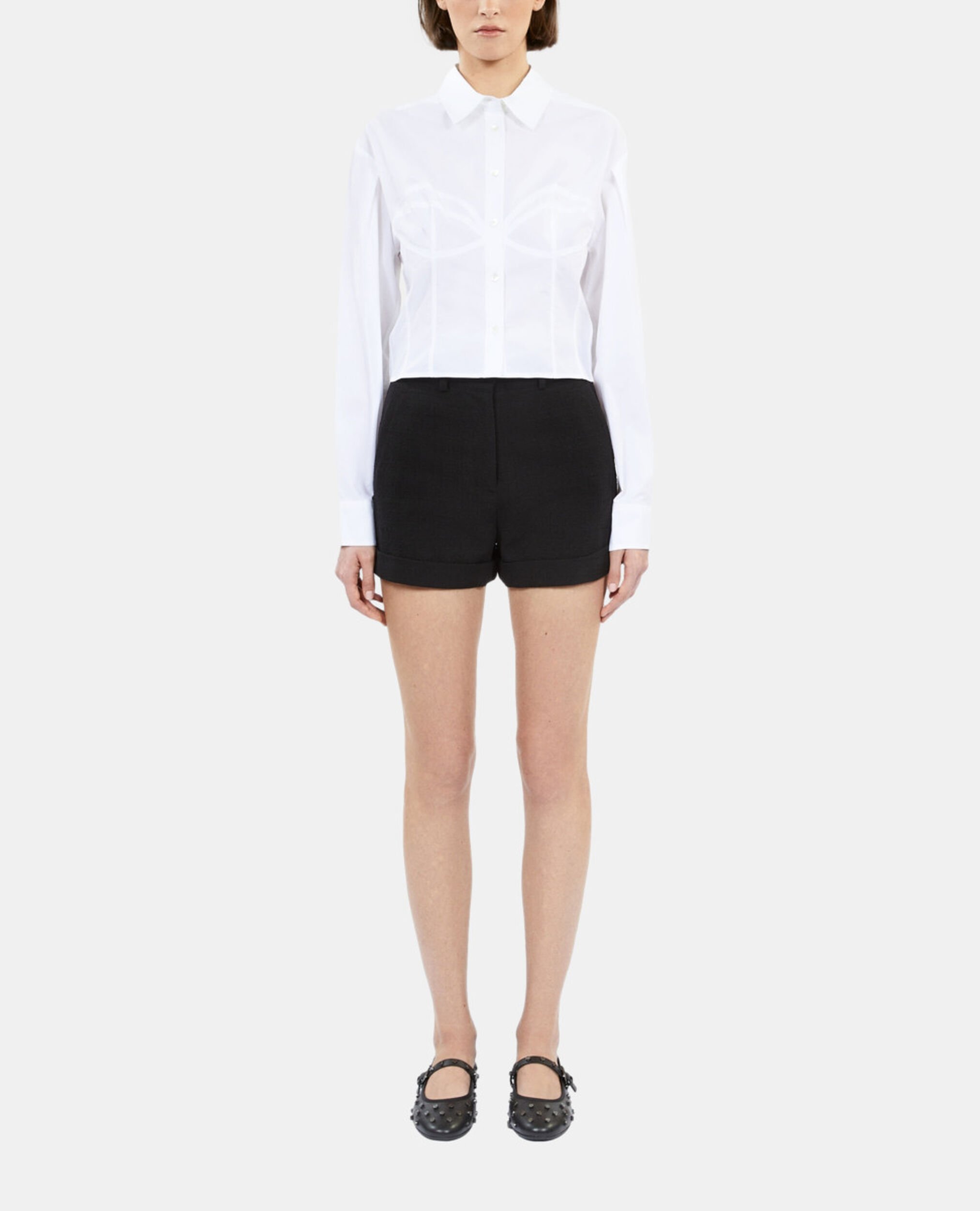 White shirt with corset style stitching, WHITE, hi-res image number null