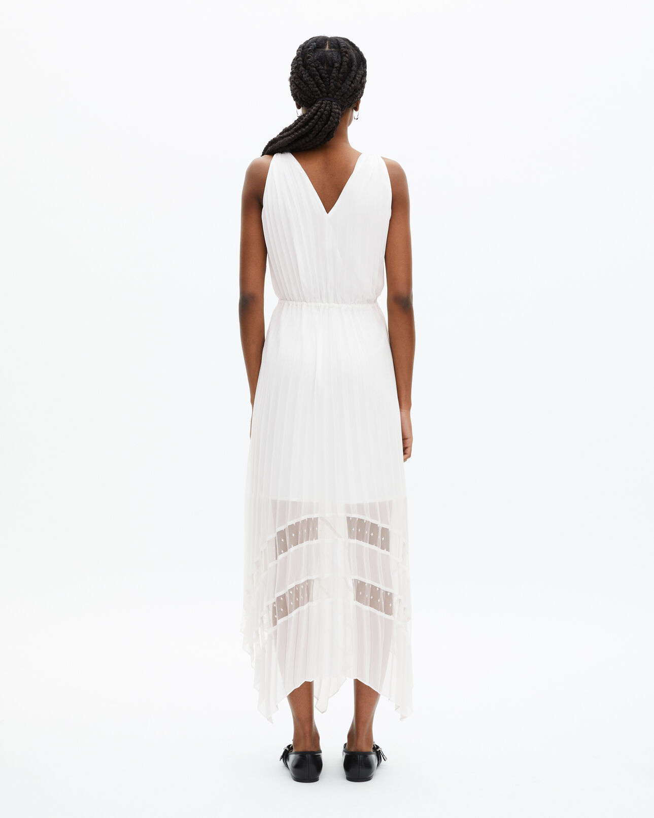 The Kooples FEMME ECRU robe longue avec plissage blanche et plumetis