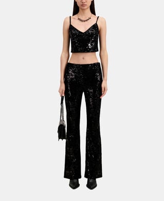 The Kooples FEMME BLACK top court en velours avec sequins noir