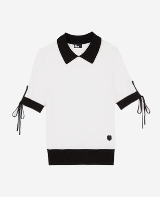 The Kooples F BLACK-ECRU short-sleeved ecru wool sweater