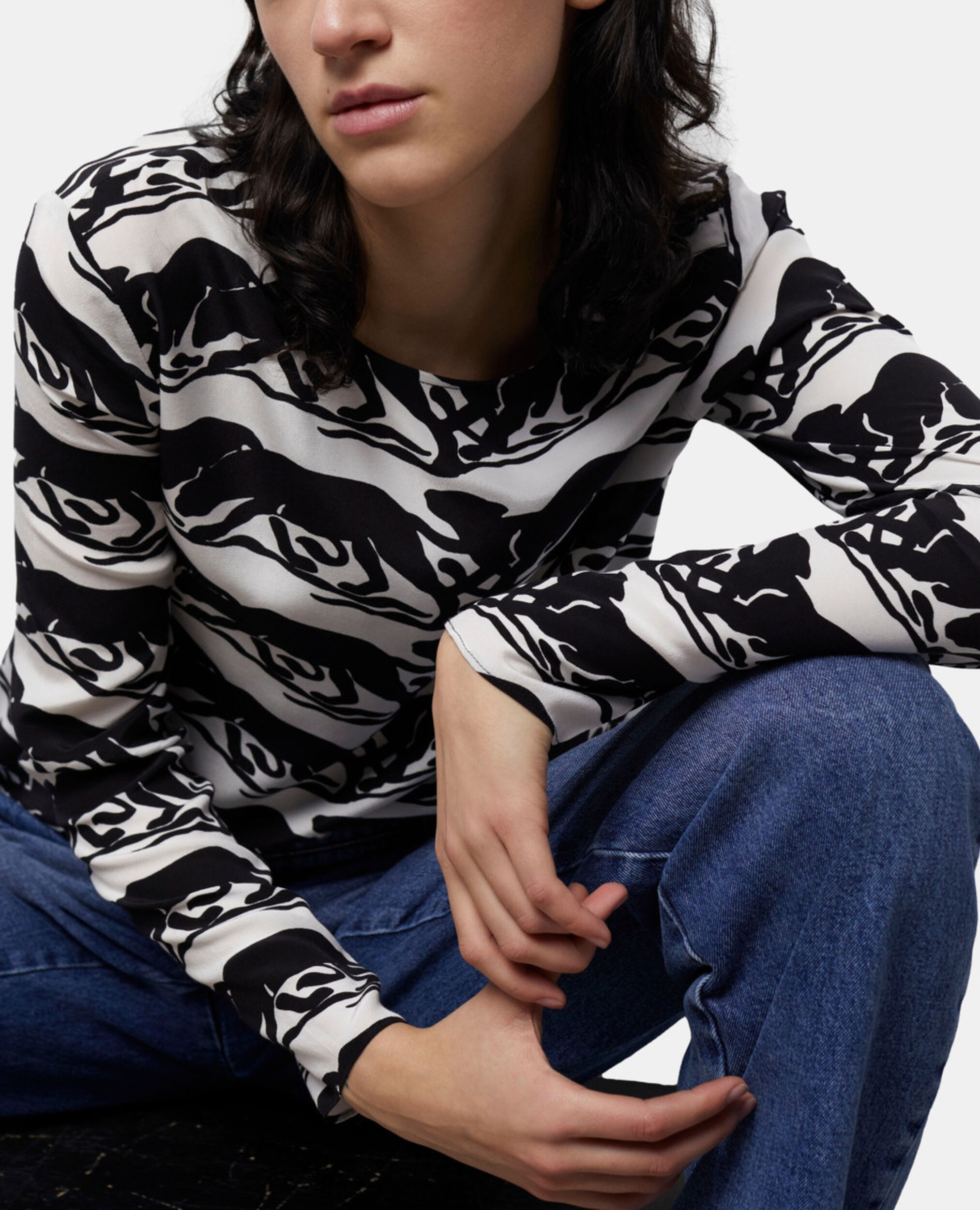 Panther printed blouse, BLACK / WHITE, hi-res image number null