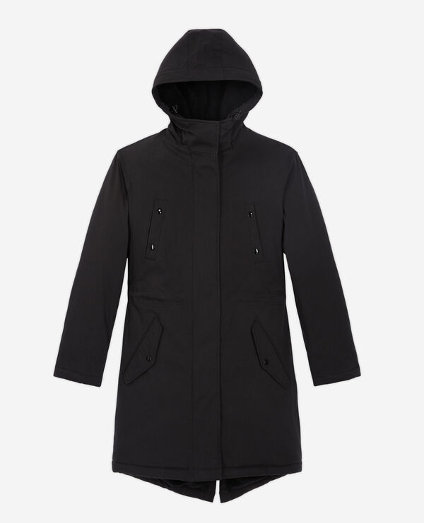 langer schwarzer parka