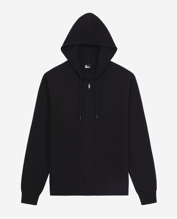 cardigan à capuche noir en mélange de laine