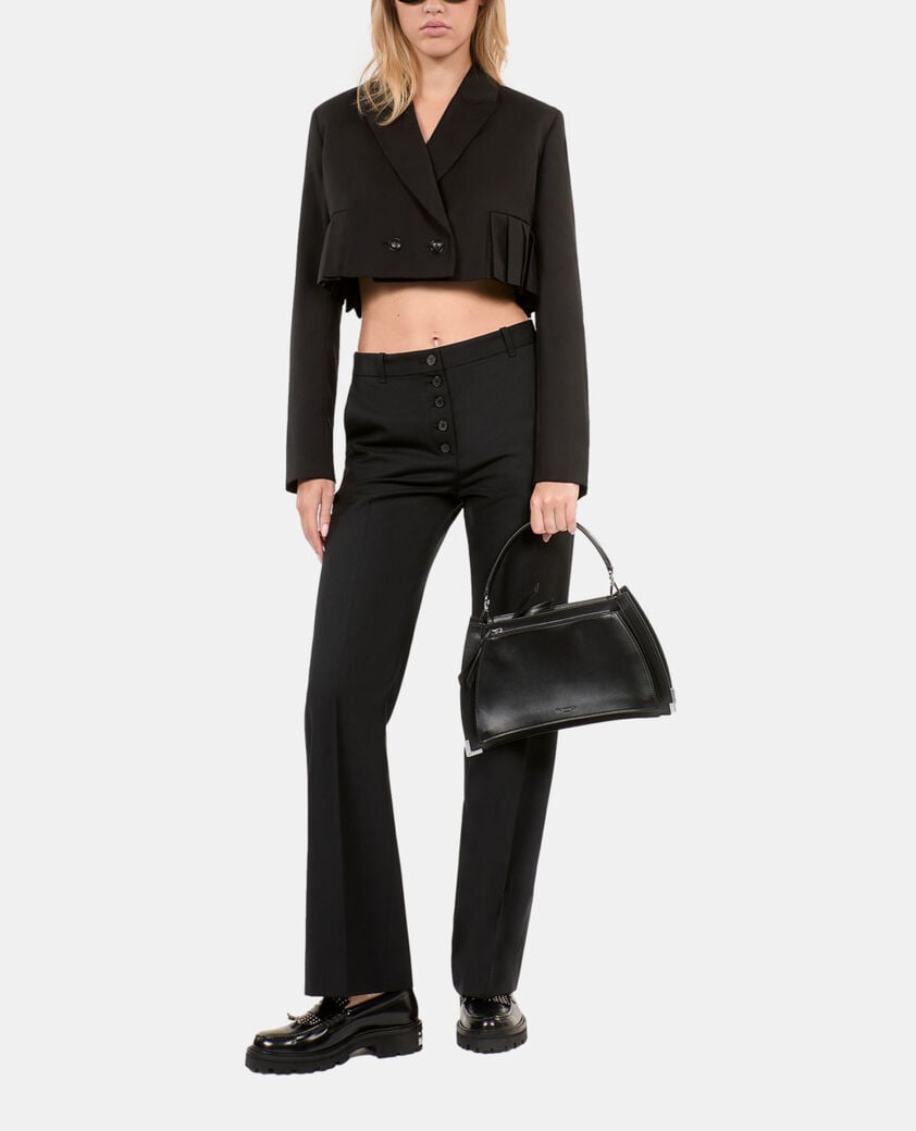 The Kooples FEMME BLACK veste courte plissée en laine mélangée noire