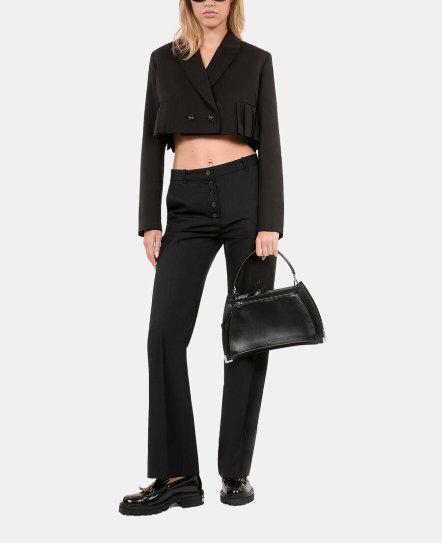 The Kooples FEMME BLACK veste courte plissée en laine mélangée noire