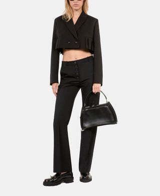 The Kooples FEMME BLACK veste courte plissée en laine mélangée noire