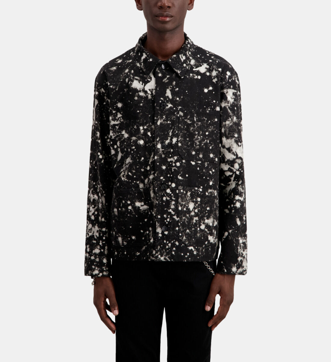 Overshirt style jacket in faded black denim