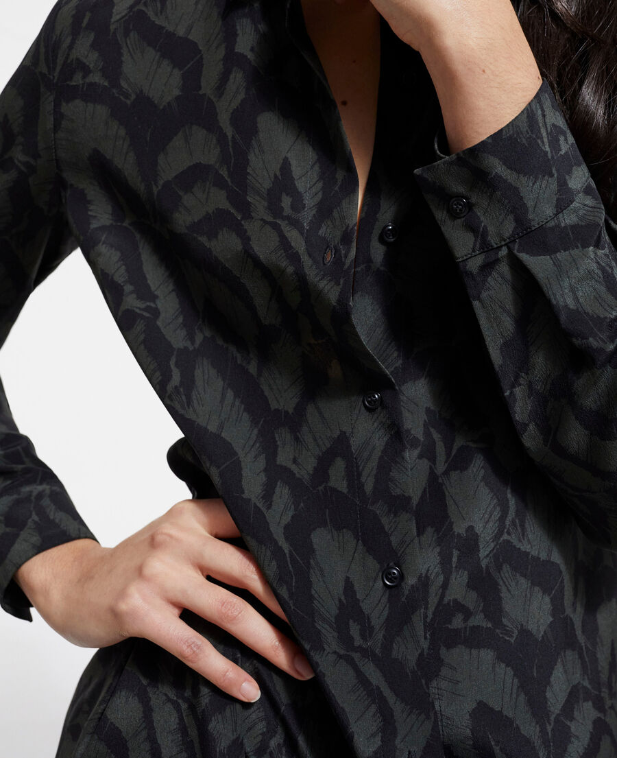The Kooples F KAKI BLACK long printed silk dress