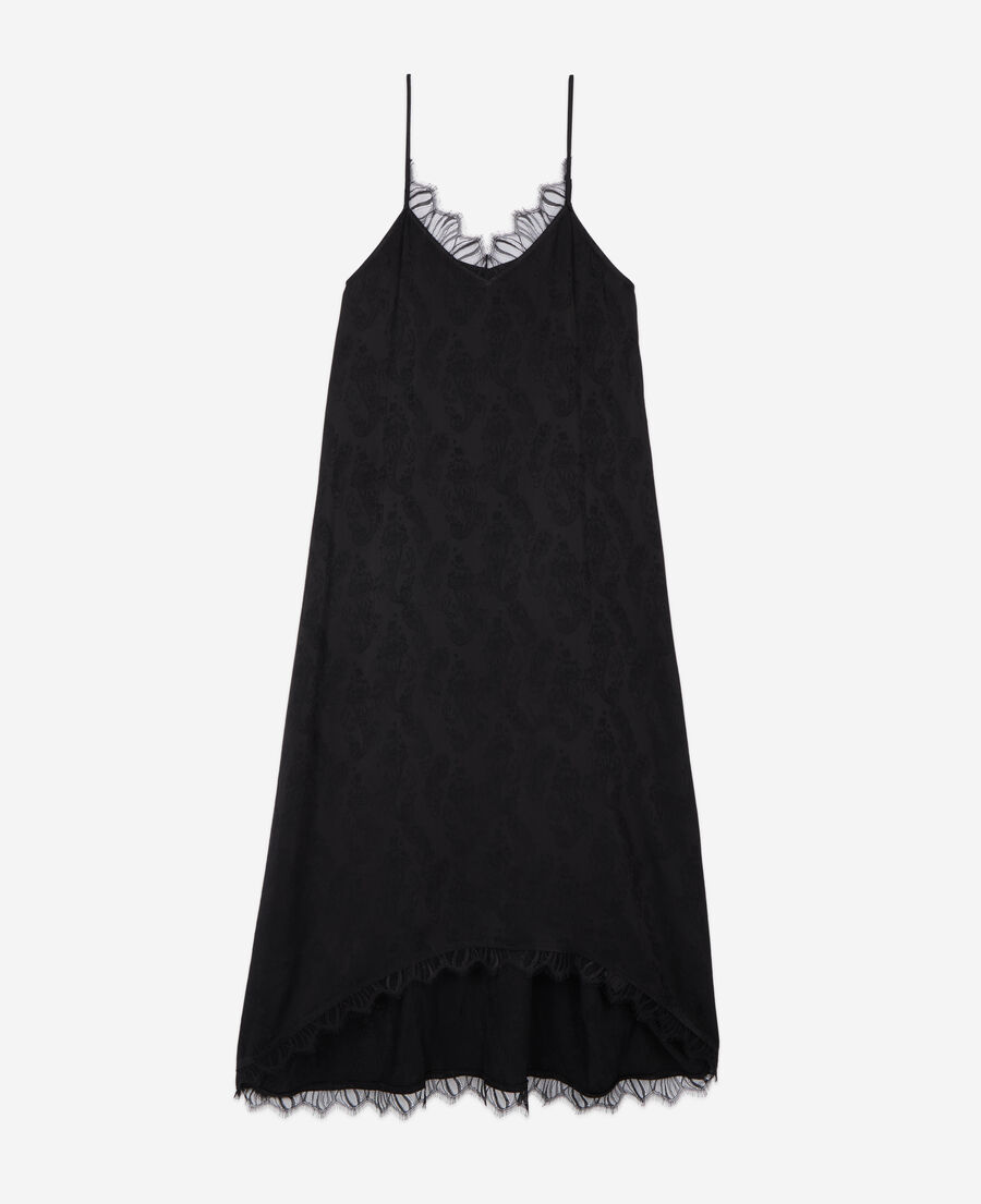 long black floral jacquard slip dress
