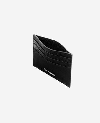 The Kooples MEN BLACK black canvas and grained leather cardholder
