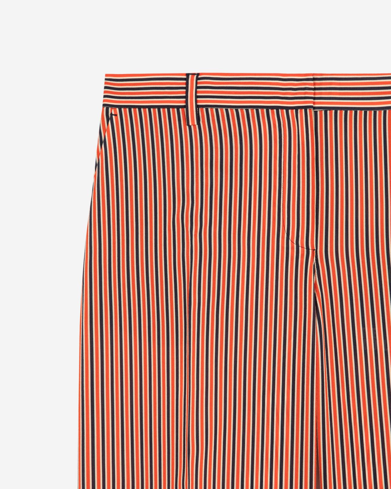 The Kooples FEMME DARK NAVY / FIRE RED pantalon large à rayures rouge et bleu