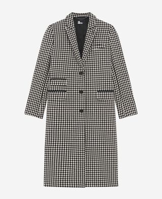 The Kooples WOMEN BLACK WHITE long houndstooth coat in black and white wool