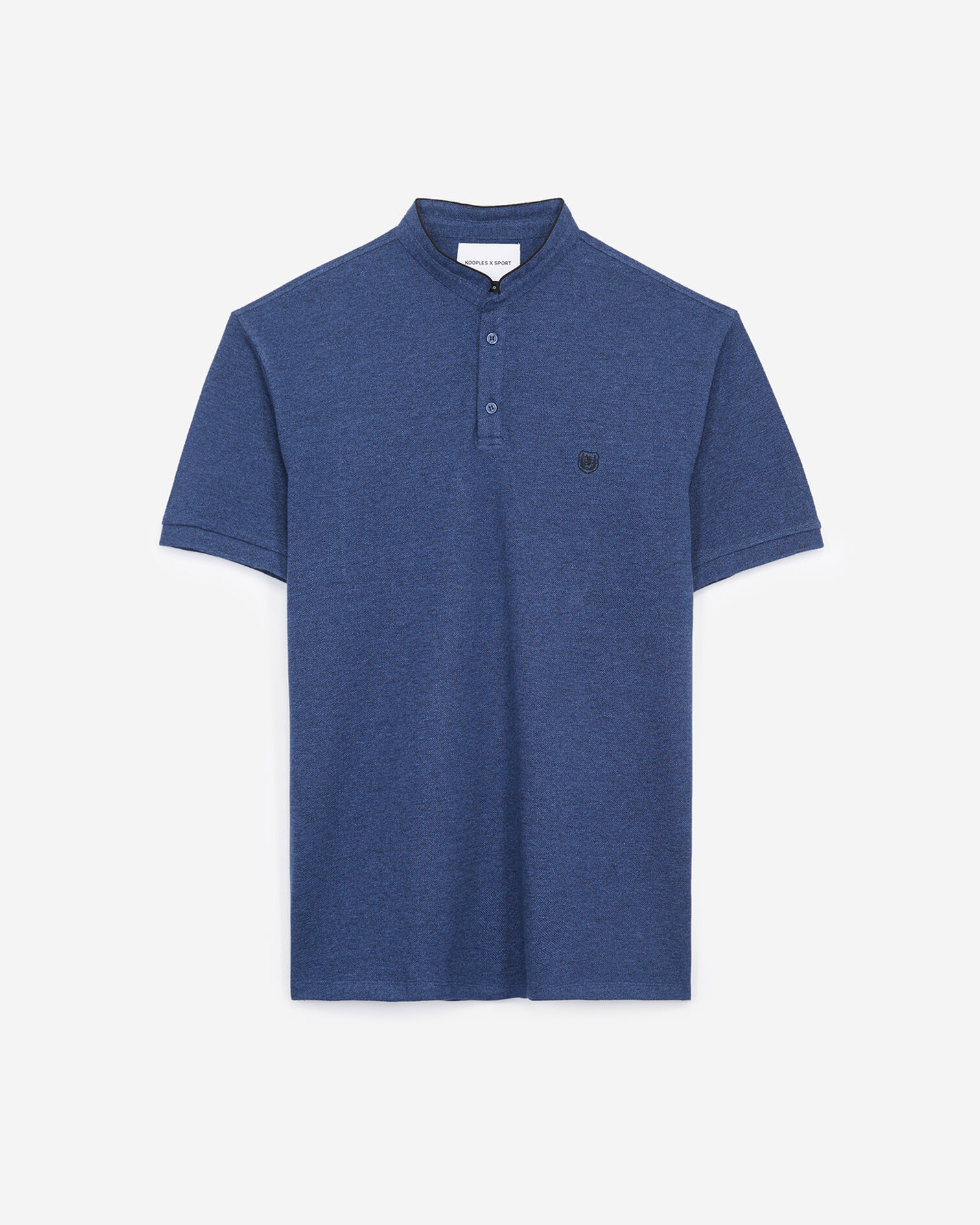 Polo coton bleu col officier passepoil, DARK BLUE MEL / BLACK, hi-res image number null