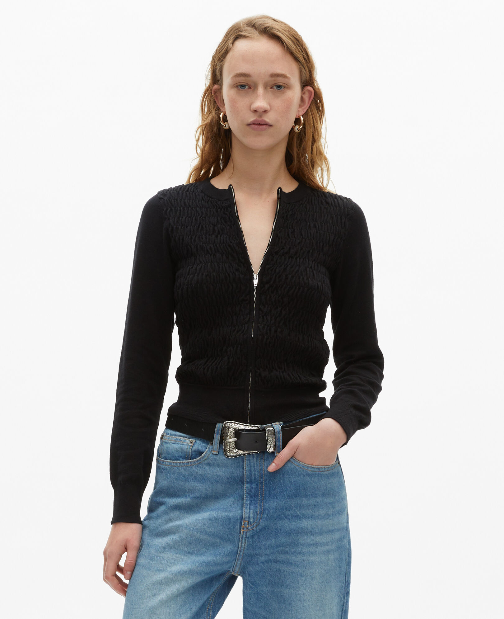 The Kooples WOMEN BLACK black zipped cotton cardigan