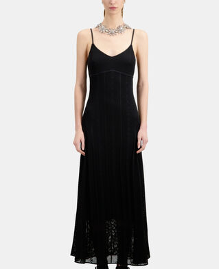The Kooples FEMME BLACK robe longue en maille ajourée noire