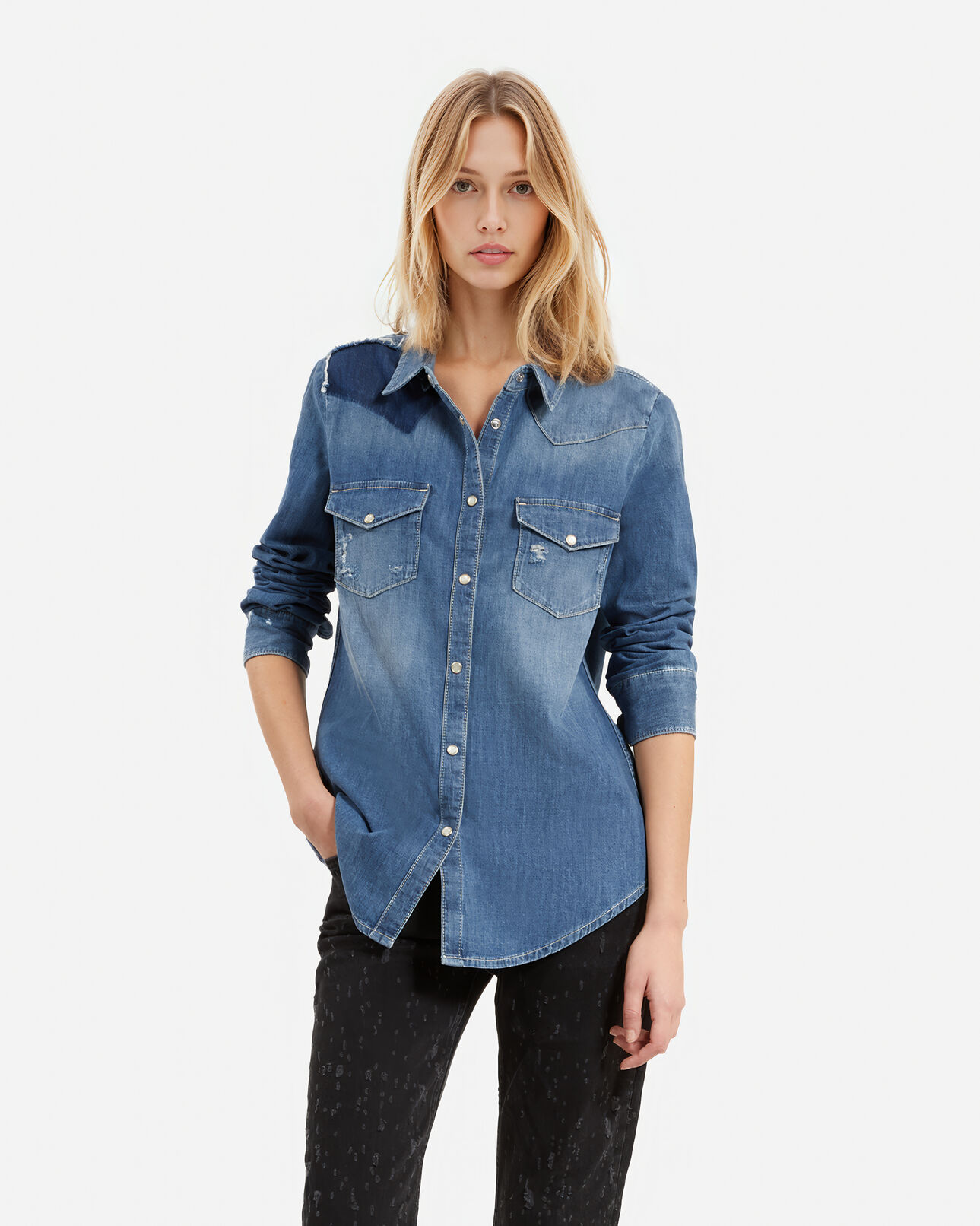 The Kooples FEMME USED chemise en denim bleue