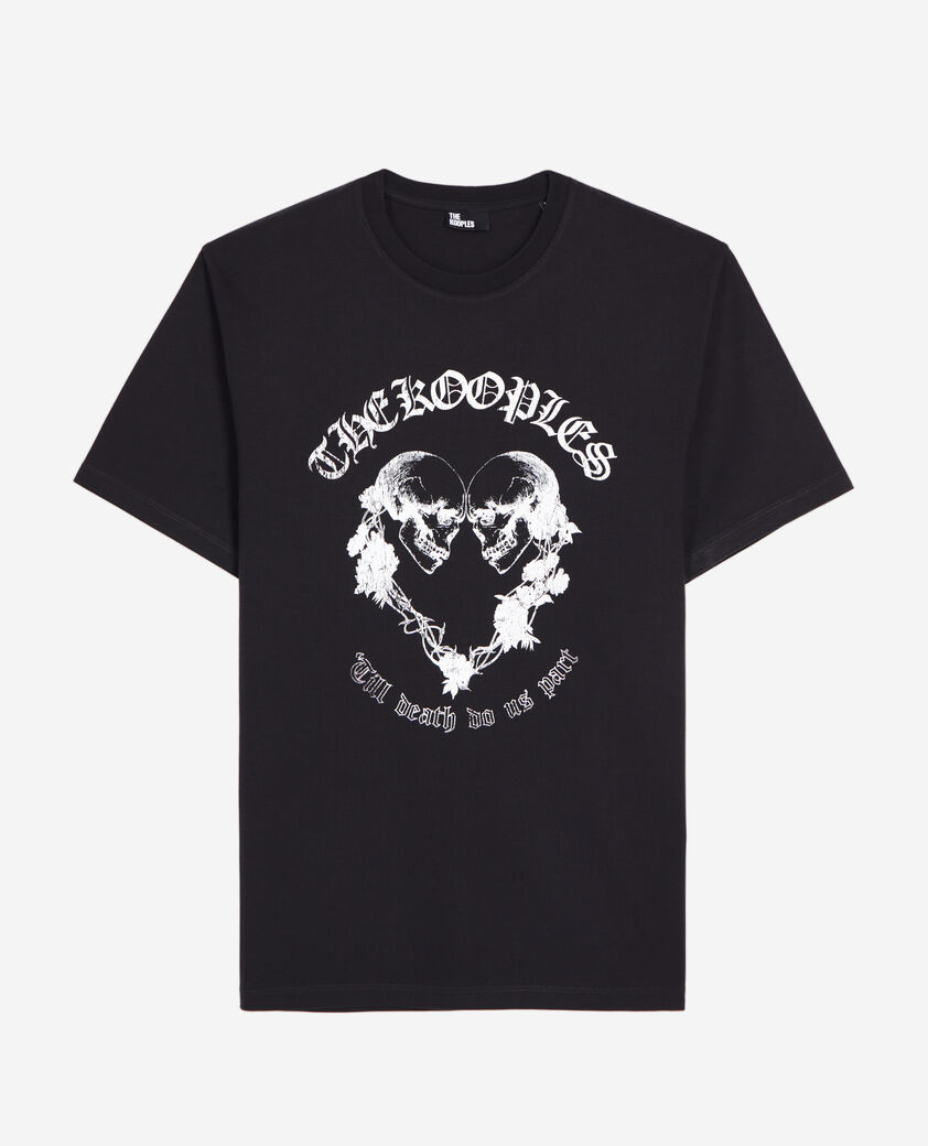 The Kooples HERREN BLACK schwarzes t-shirt mit skull-heart-siebdruck