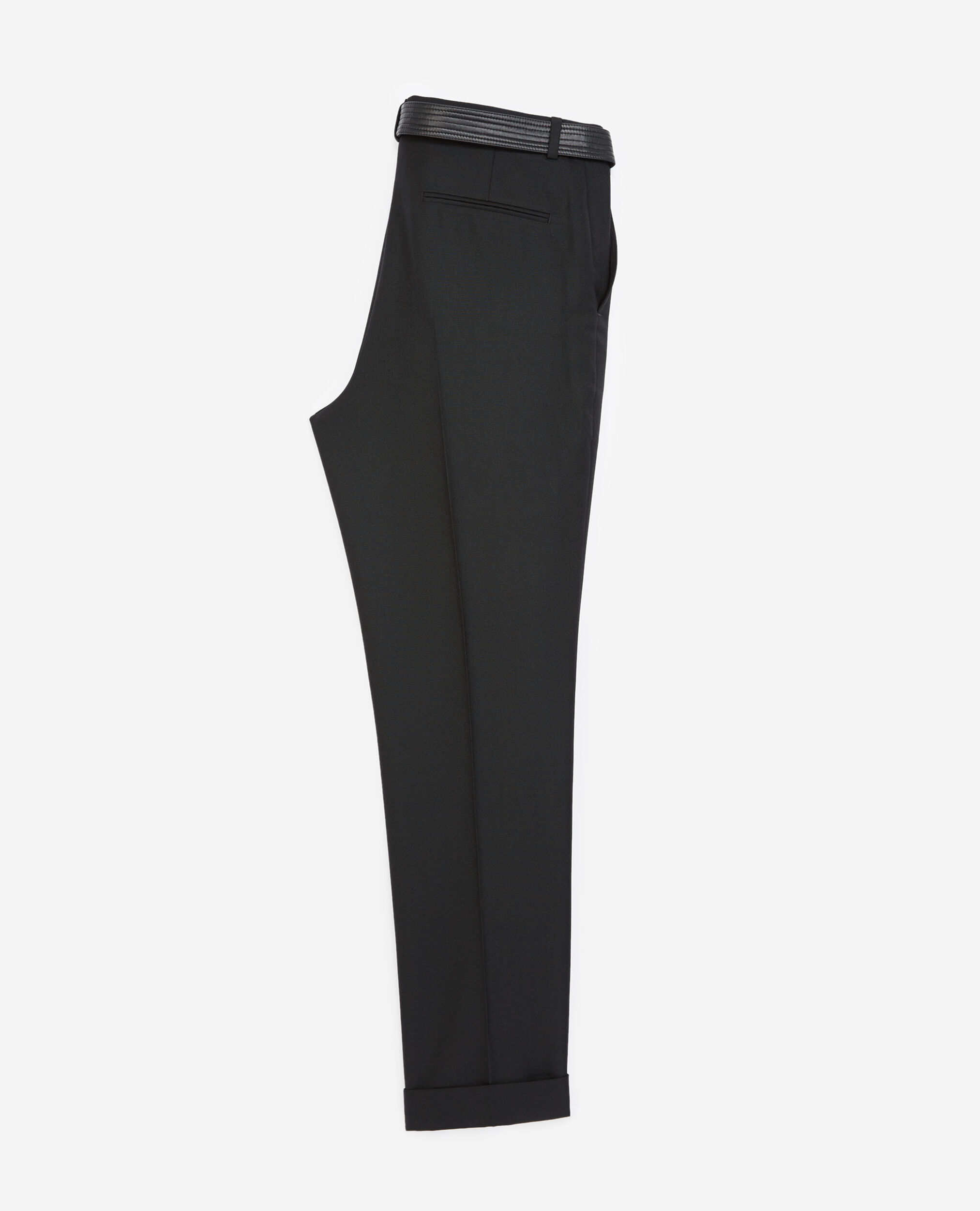 Black suit trousers in wool with belt, BLACK, hi-res image number null