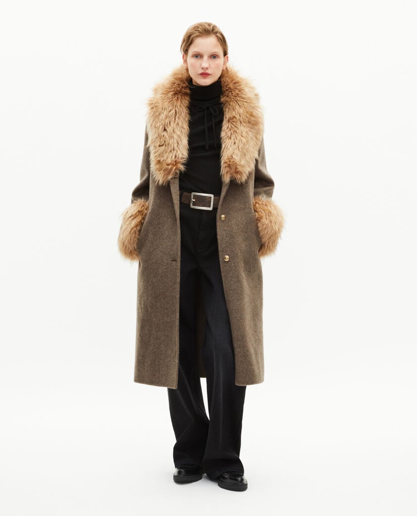 The Kooples WOMEN HAZELNUT long double-sided brown wool coat