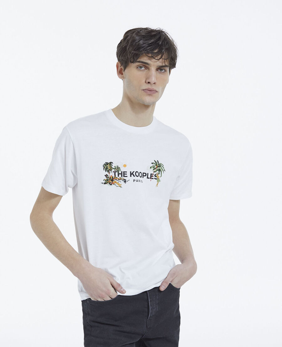 weißes baumwoll-t-shirt mit hawaii-motiv
