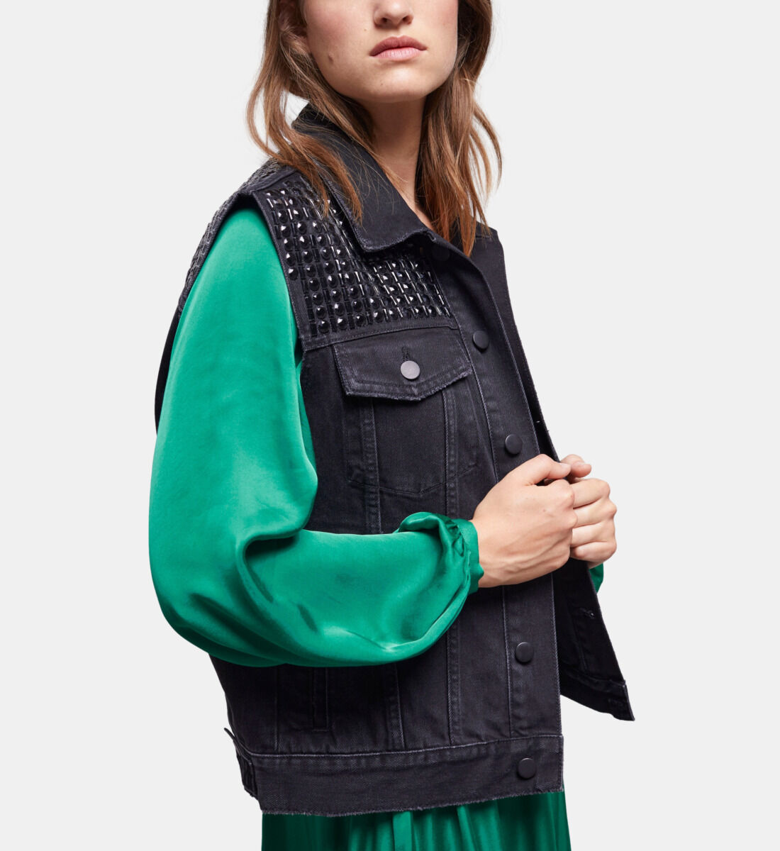 Studded denim vest outlet