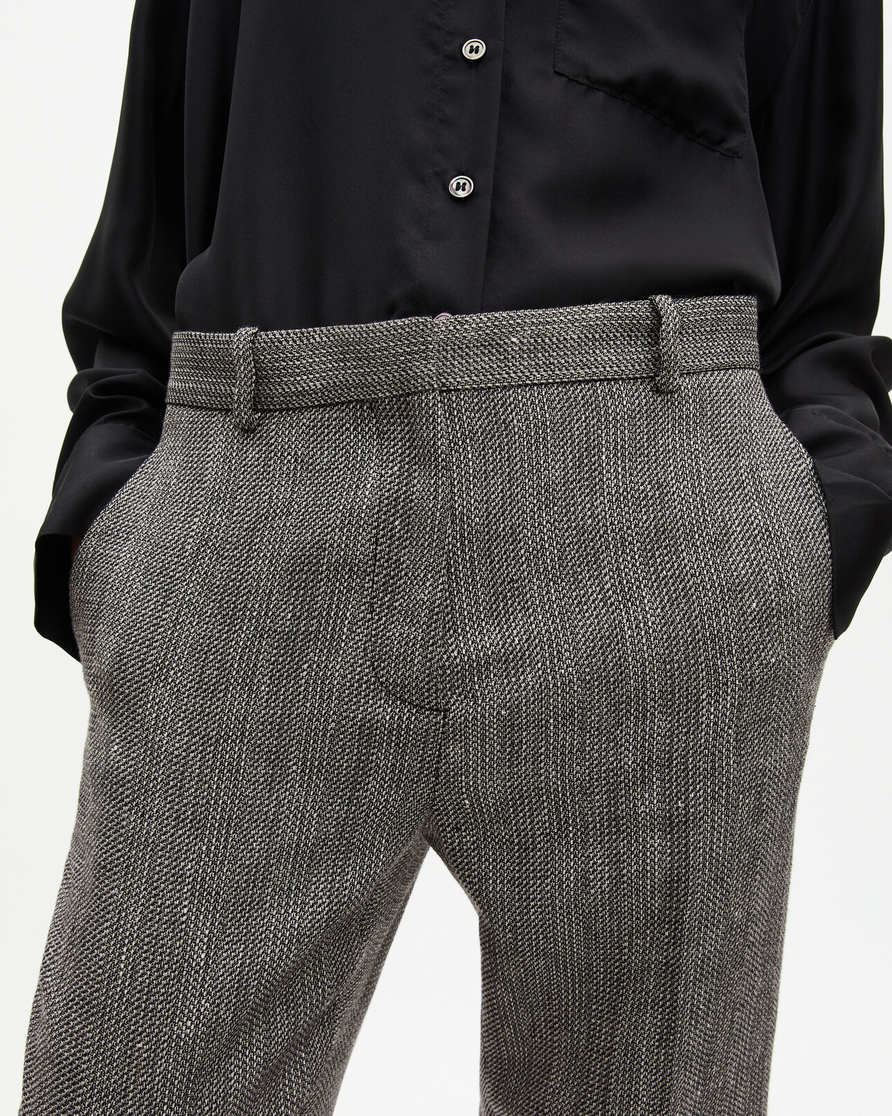 The Kooples WOMEN GREY grey wool and linen straight-leg tailored pants