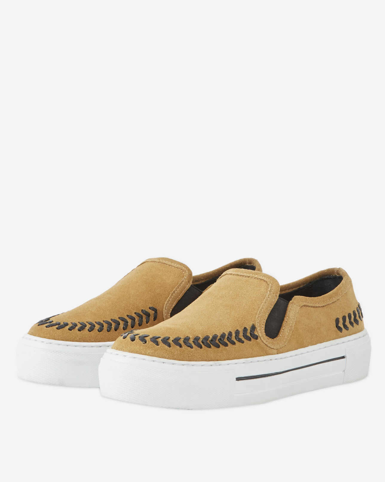 The Kooples WOMEN CAMEL low-top camel suede slip-on shoes with black details