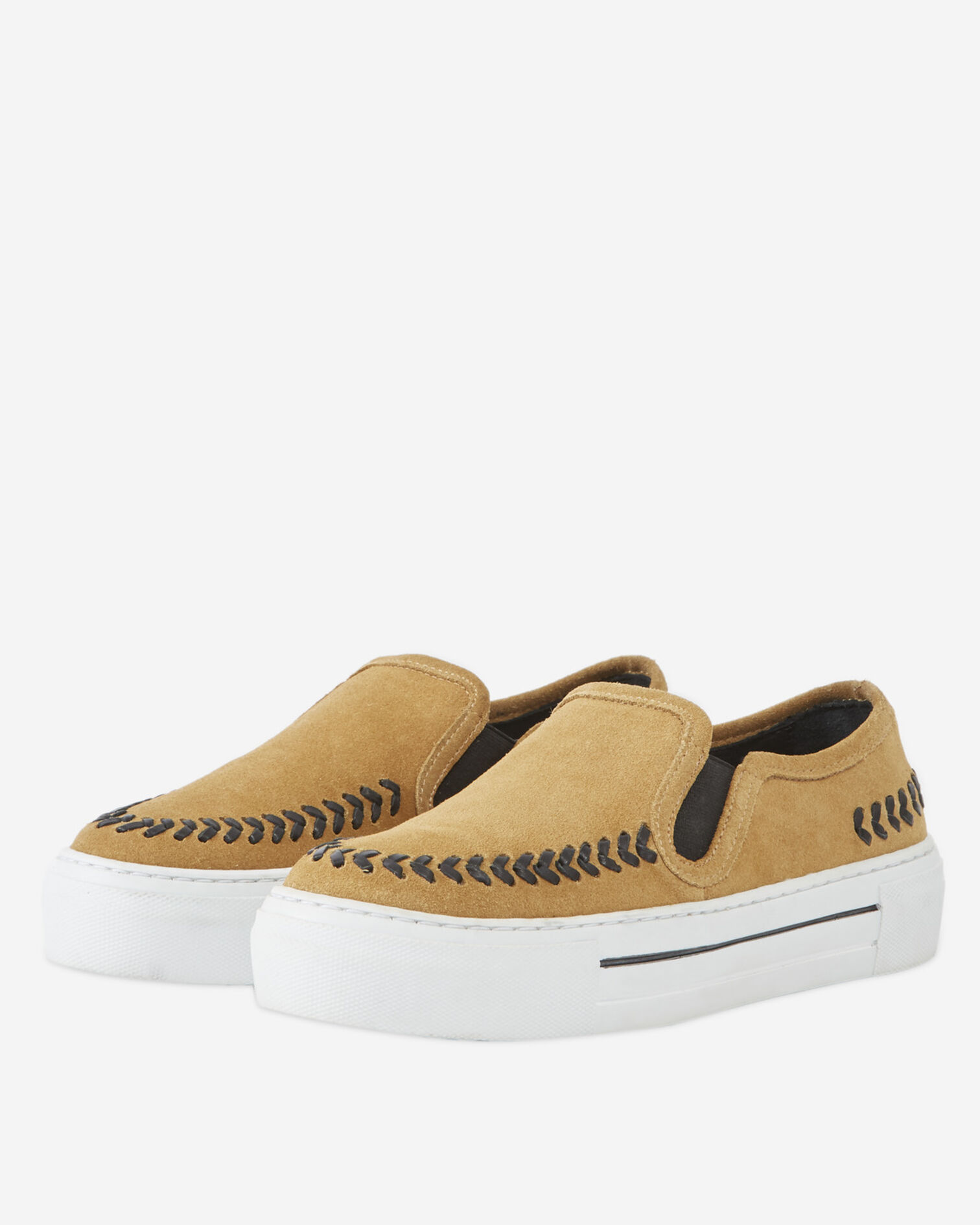 Low-top camel suede slip-on shoes with black details, CAMEL, hi-res image number null