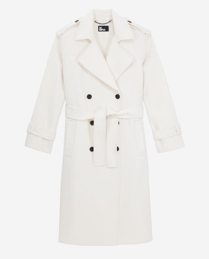 The Kooples DAMEN ECRU langer ecrufarbener wollmantel