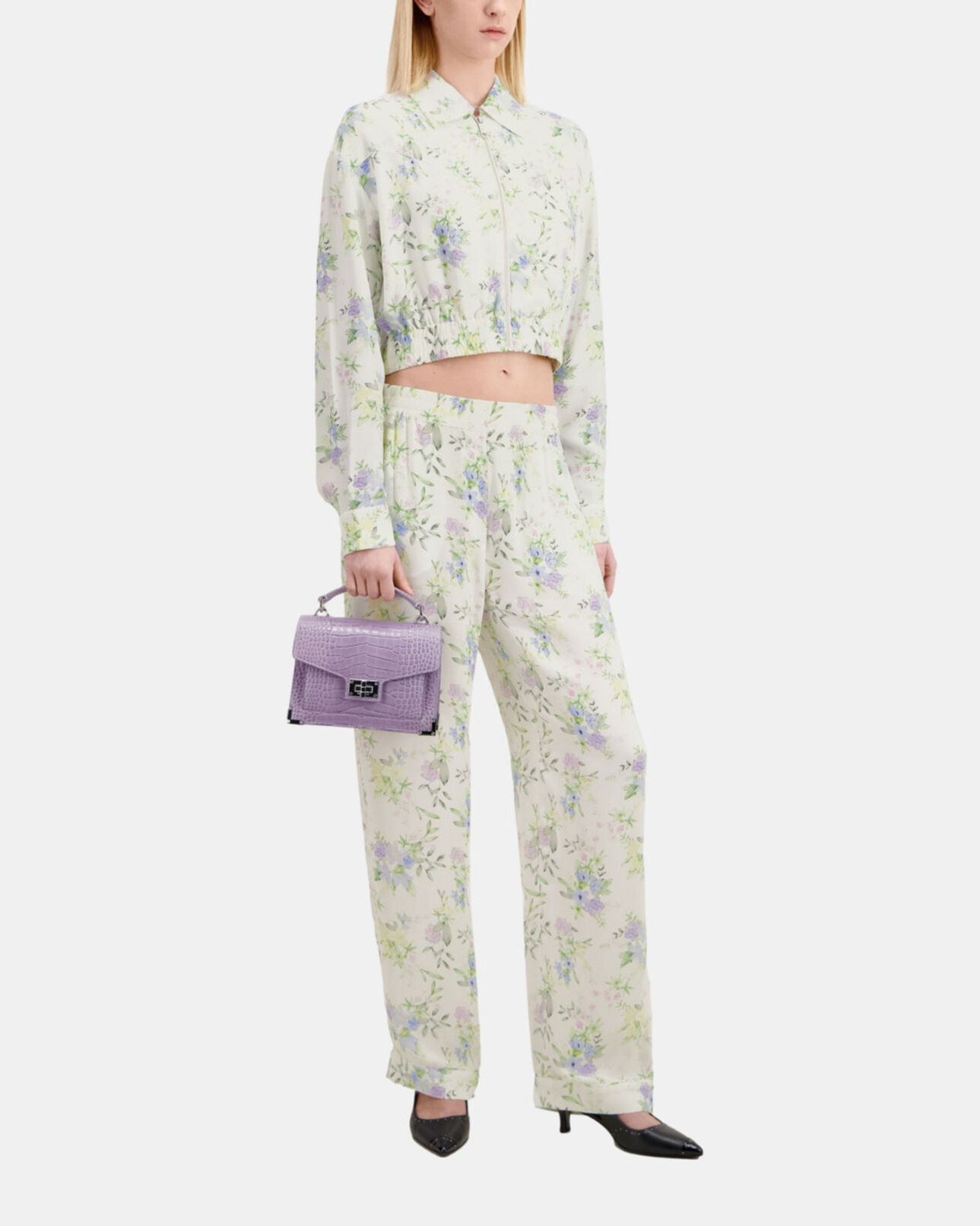 The Kooples WOMEN LIGHT BLUE/WHITE white and blue floral print trousers