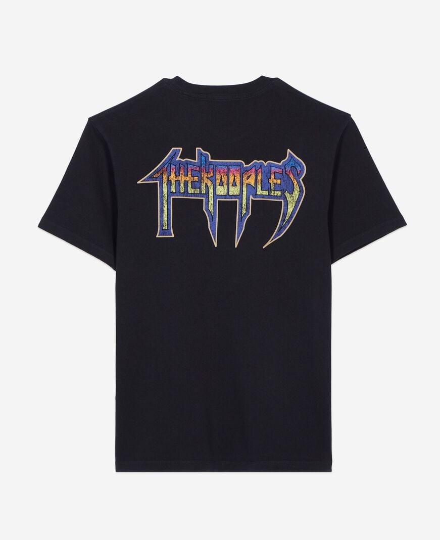 The Kooples MEN BLACK WASHED black screen-printed t-shirt