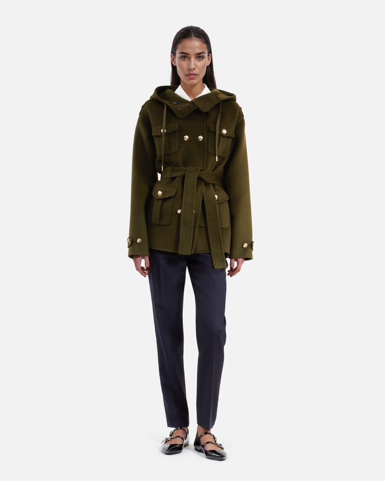 The Kooples DAMEN KAKI khakifarbene offiziersjacke aus wollmischung