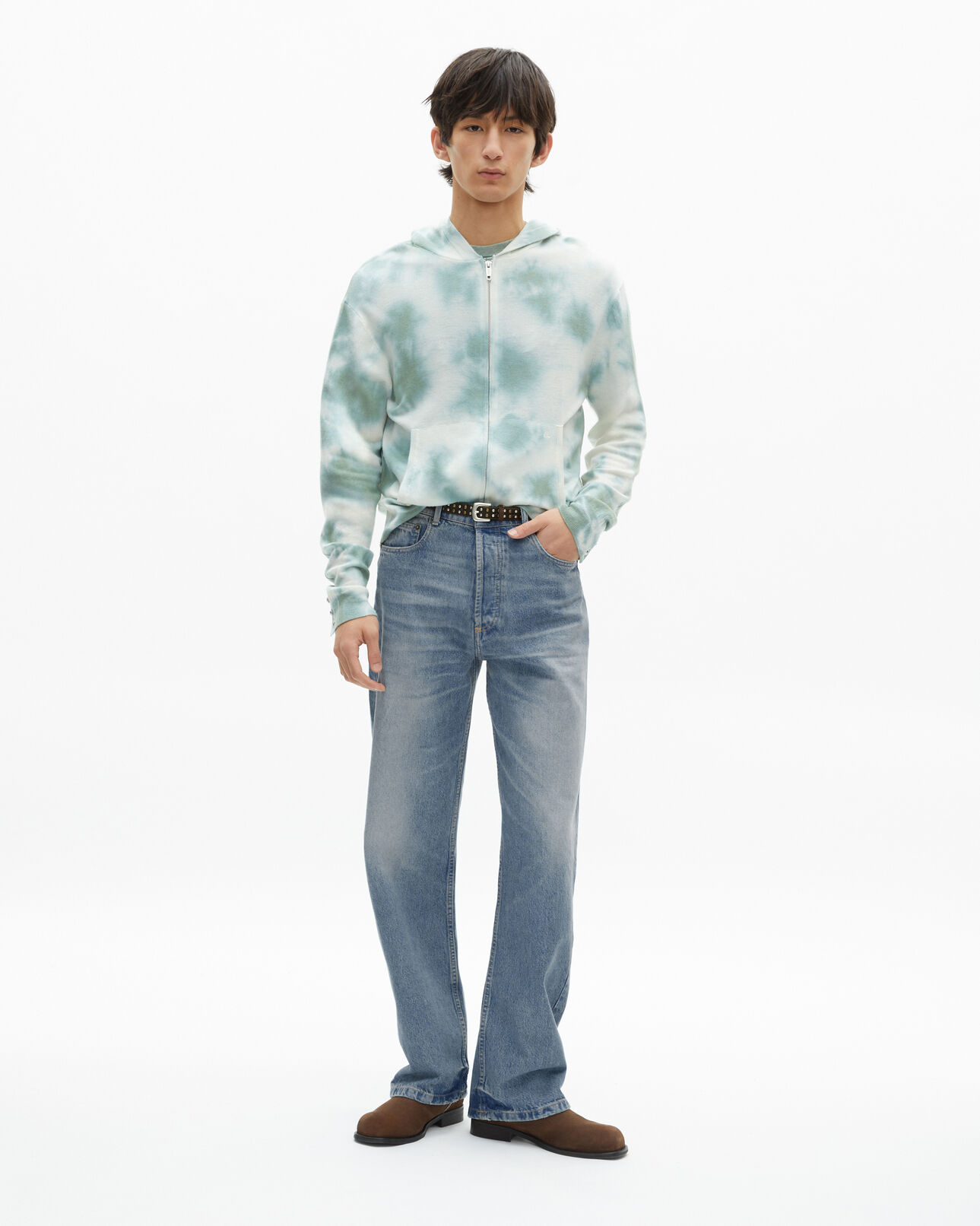 The Kooples HOMME KAKI / WHITE cardigan en laine mérinos tie and dye kaki