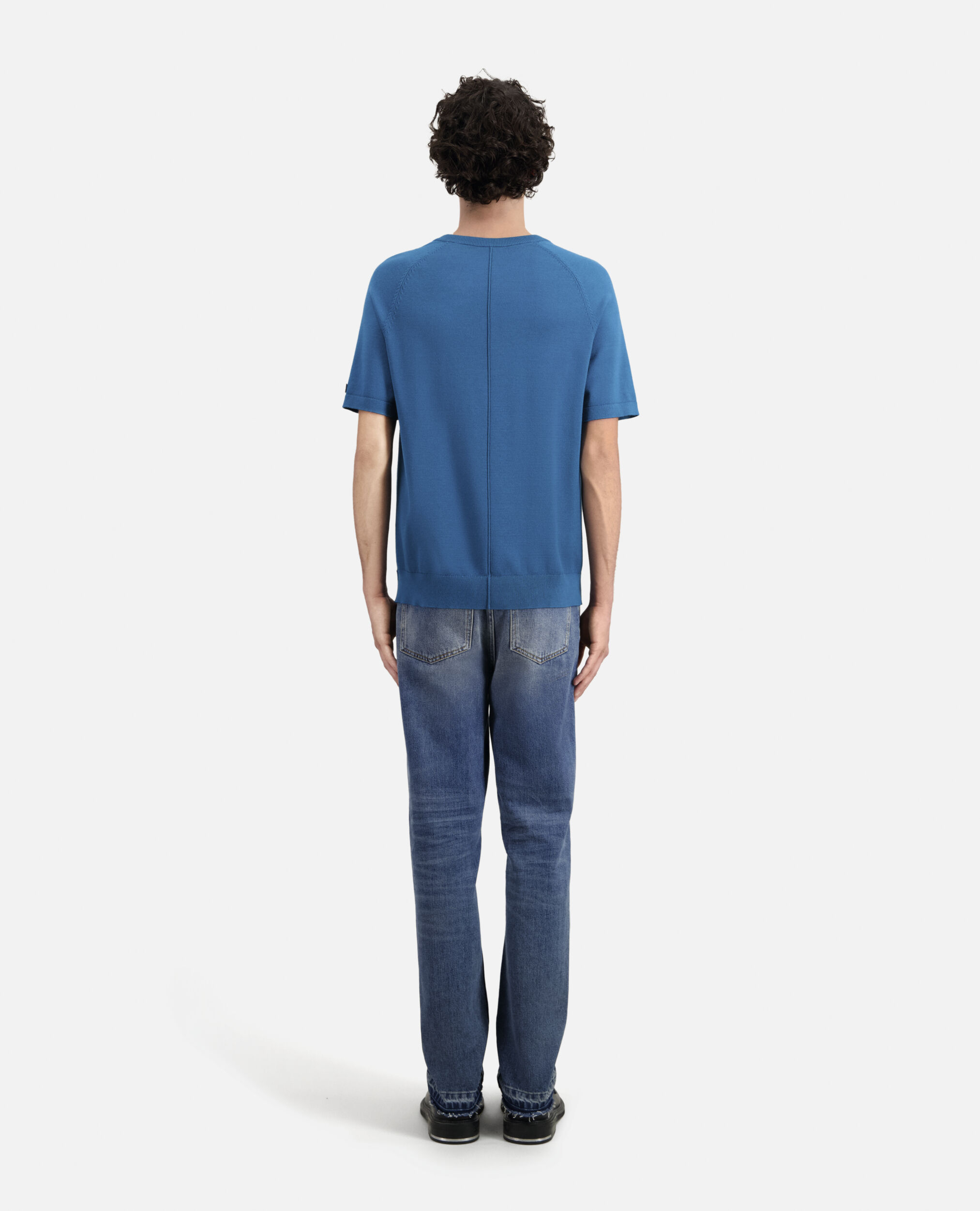 Men's blue knit t-shirt, MEDIUM BLUE, hi-res image number null