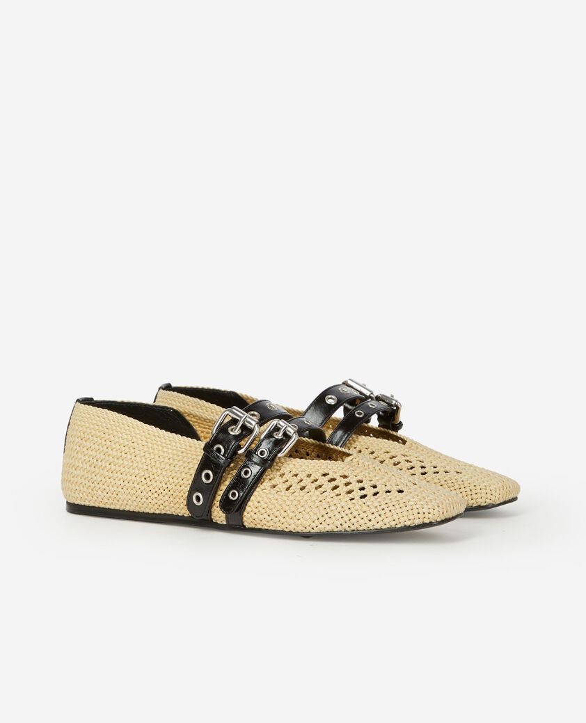 The Kooples FEMME ECRU ballerine en raphia et cuir &eacute;crue