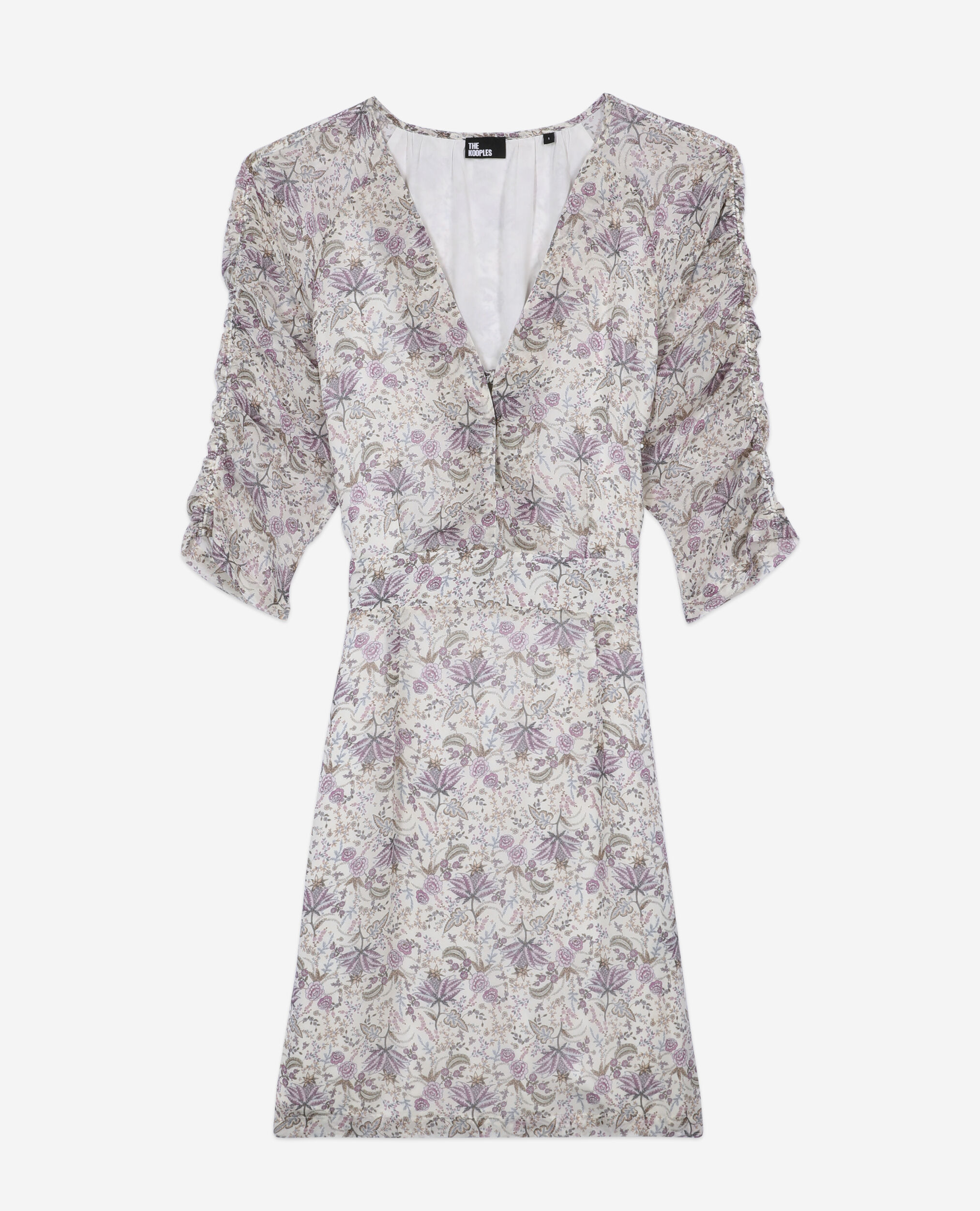 Short printed dress with lacing, ECRU/MAUVE CHALK, hi-res image number null