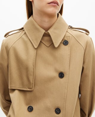 The Kooples DAMEN BEIGE langer trenchcoat aus beiger baumwolle