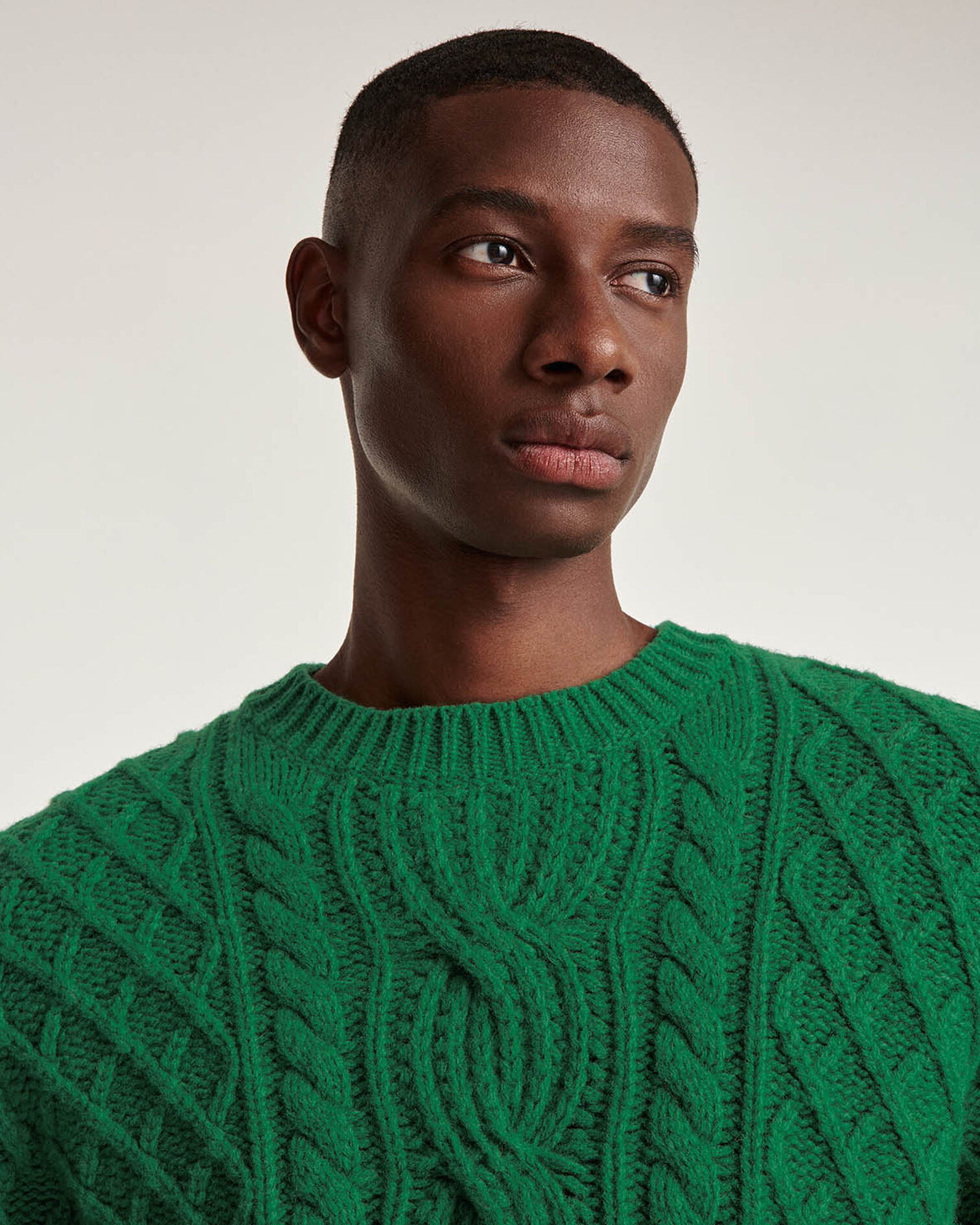 Green wool cable knit sweater, FOREST, hi-res image number null