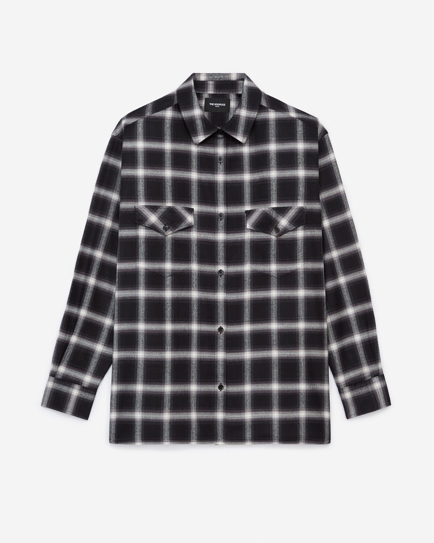 Roomy black and white check shirt, BLACK-ECRU, hi-res image number null
