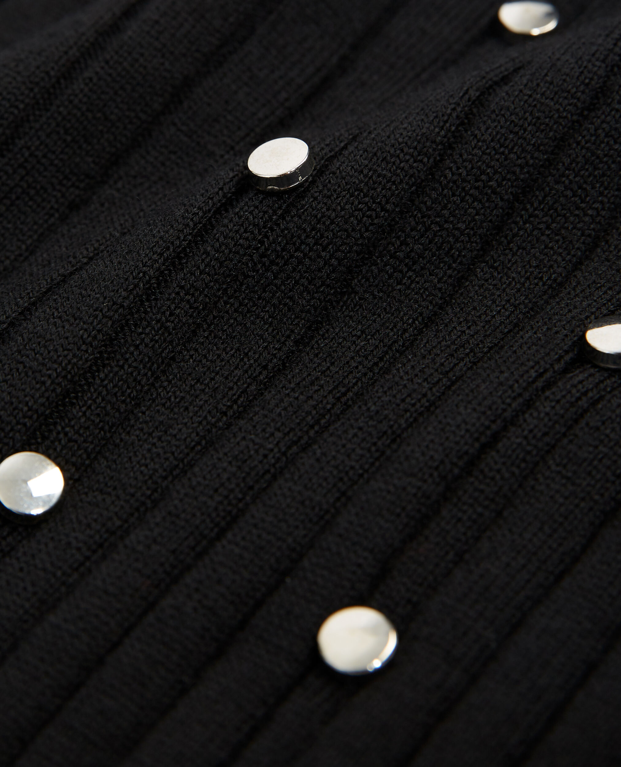 Schwarzes kurzes Wollkleid mit Nieten-Details, BLACK, hi-res image number null
