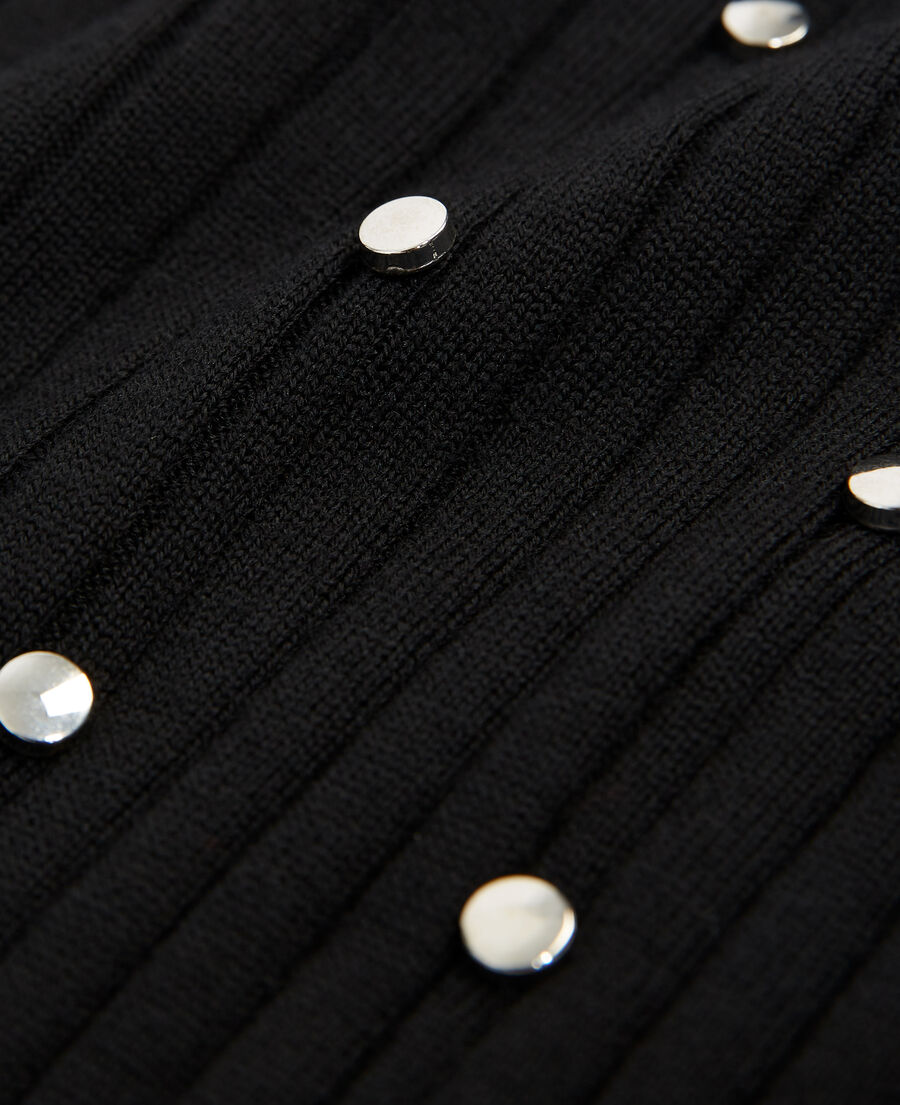 schwarzes kurzes wollkleid mit nieten-details
