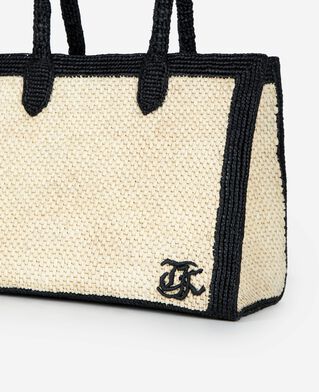 The Kooples F ECRU BLACK ecru raffia tote bag