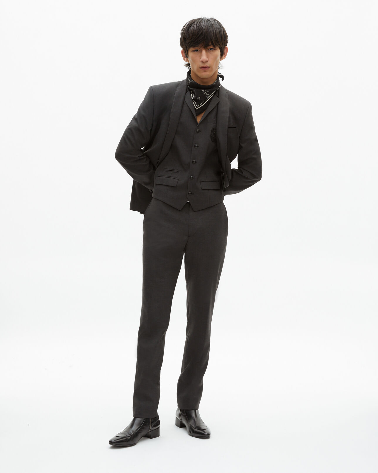 The Kooples MEN BLACK GREY black micro check wool blend suit jacket