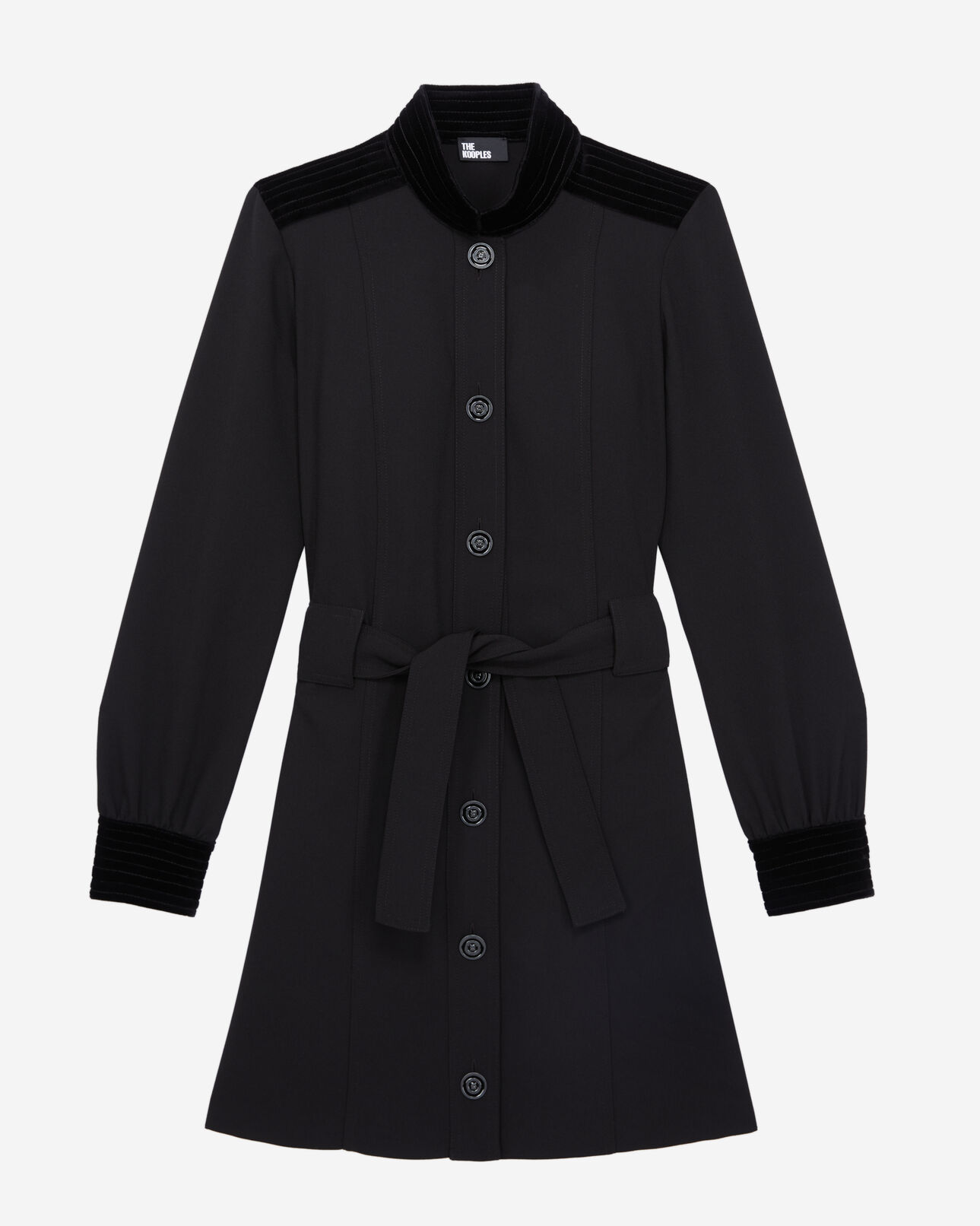 The Kooples FEMME BLACK robe courte noire en crêpe avec détails en velours