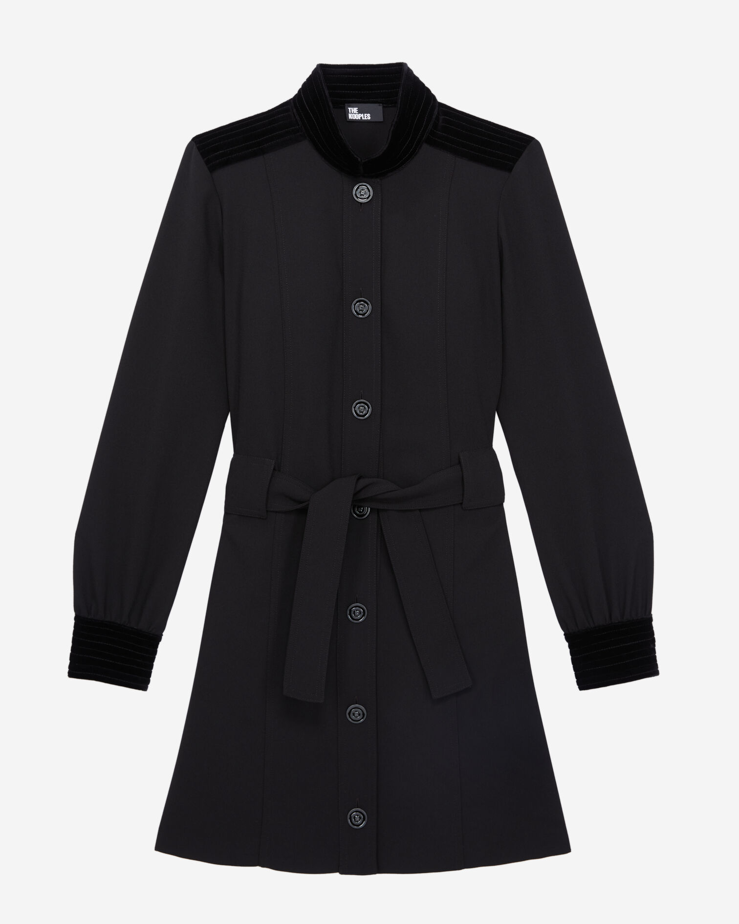 Robe courte noire en crêpe avec détails en velours, BLACK, hi-res image number null
