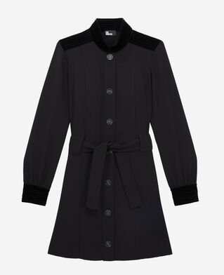 The Kooples F BLACK short black crepe dress with velvet details